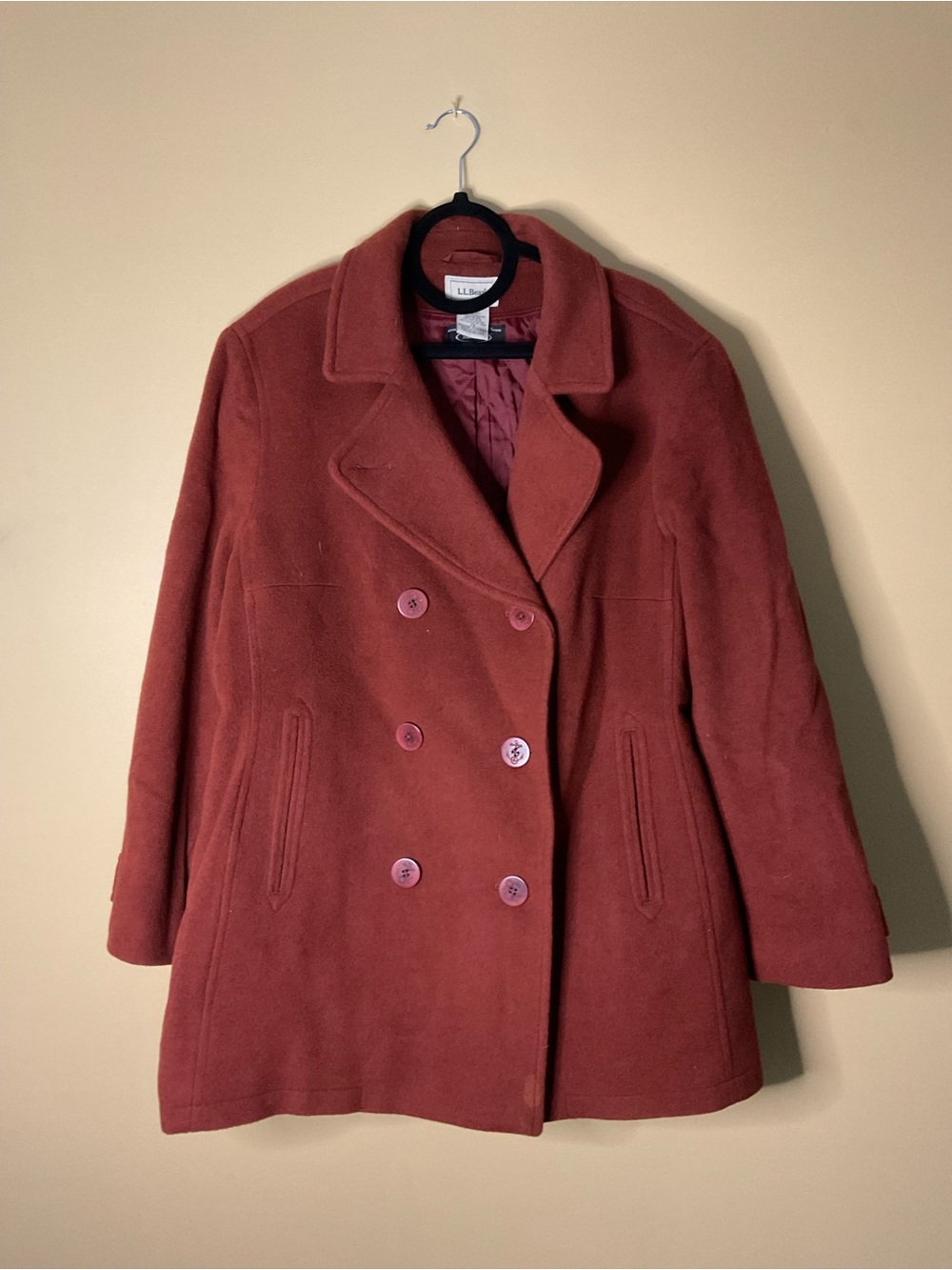 LL Bean Plus Classic Double-Breasted Women's Wool Coat - Rust Red